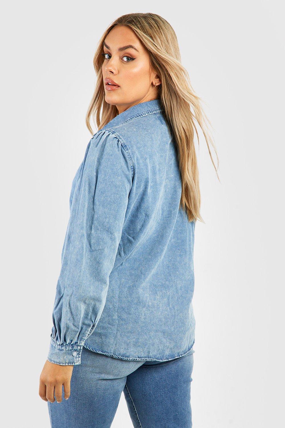 Boohoo plus sleeve denim shirt, gray