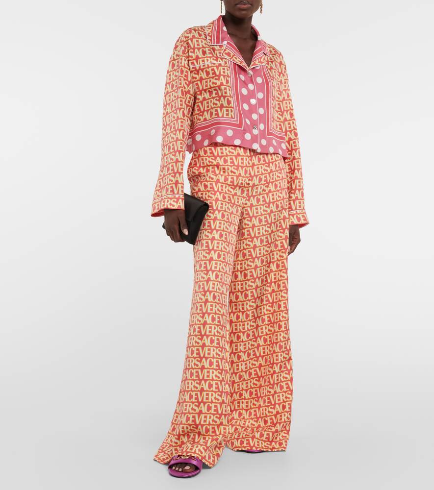 Wide-leg silk trousers with VERSACE logo, pink