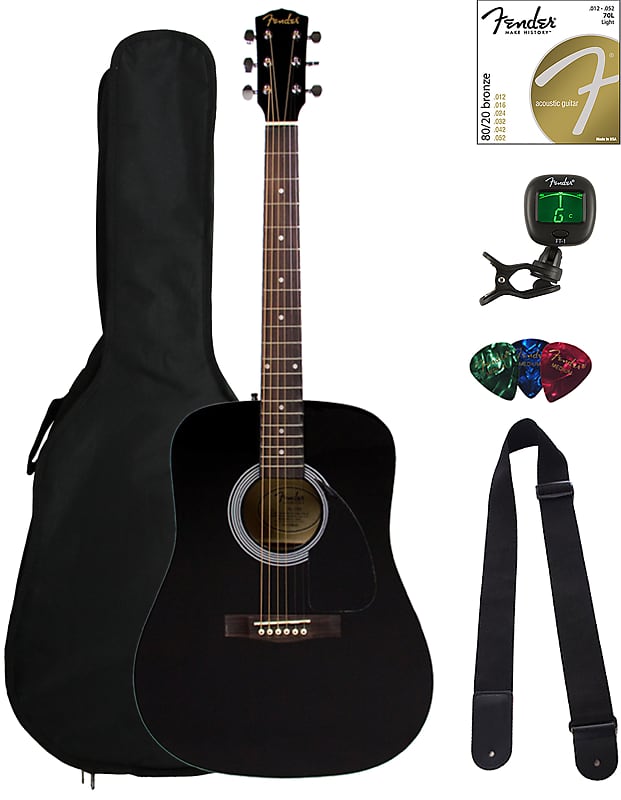 جيتار صوتي Fender FA-115 Dreadnought جيتار صوتي - أسود مع حقيبة للحفلات الموسيقية