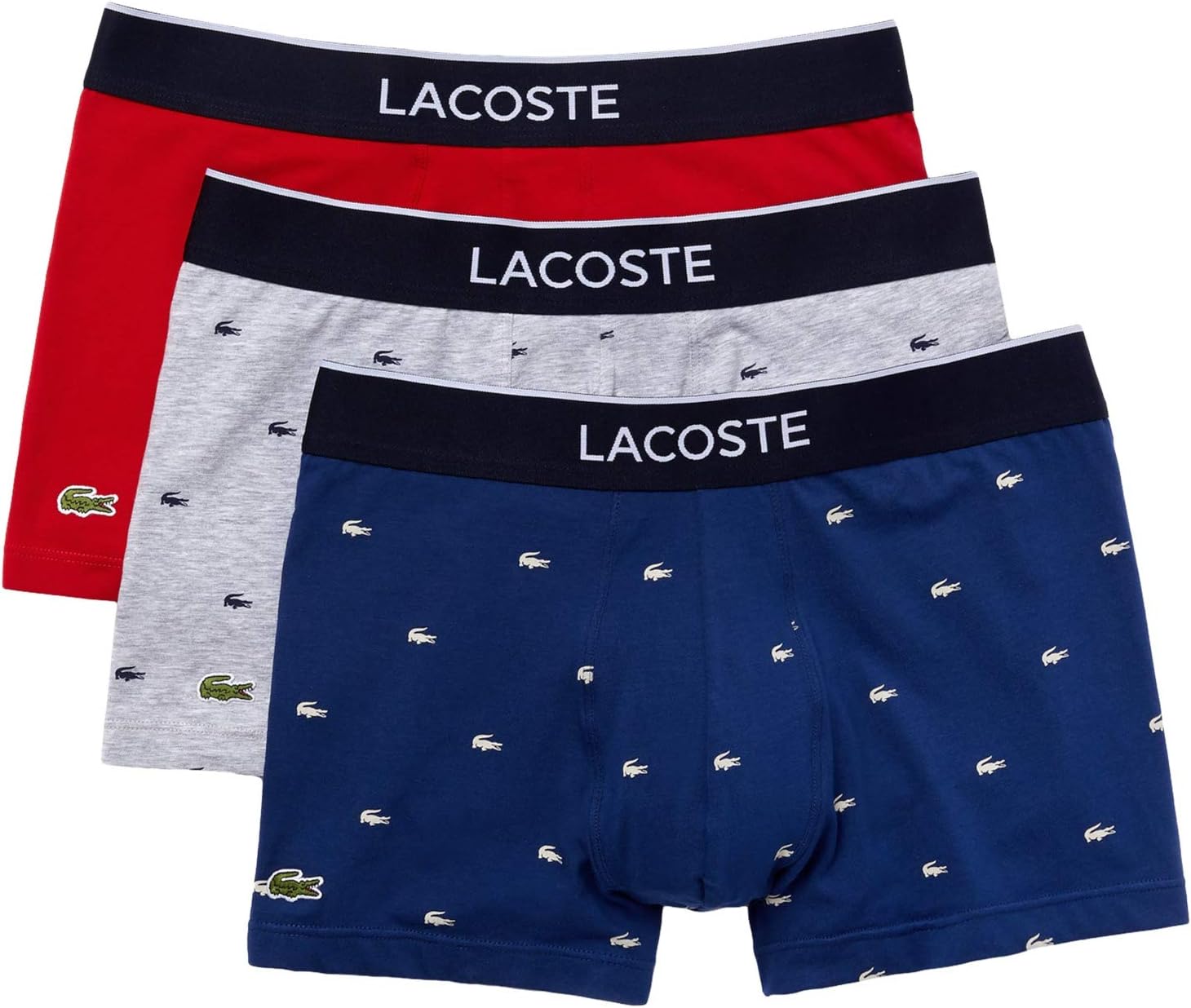 Trunks 3-Pack Casual Lifestyle All Over Print Croc Lacoste Briefs, Methylene/Silver Chine/Red