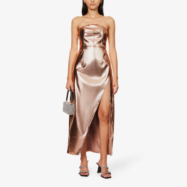 Amy Lynn Sleeveless Metallic Faux Leather Maxi Dress, Pink