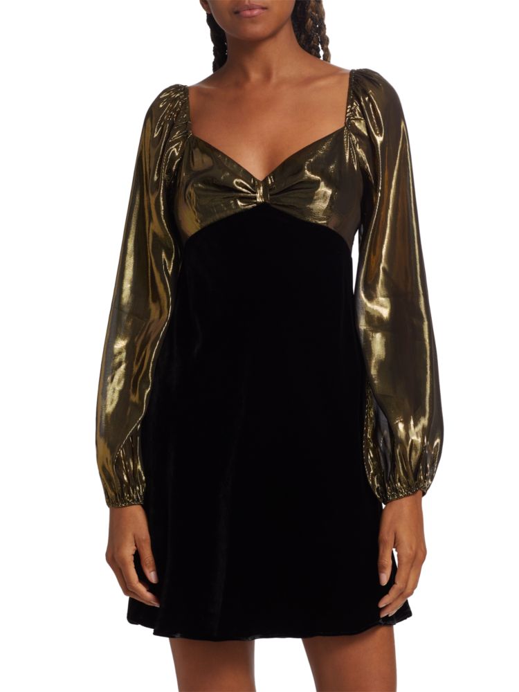 Paris Rixo Metallic Velvet Cocktail Dress in Black Gold