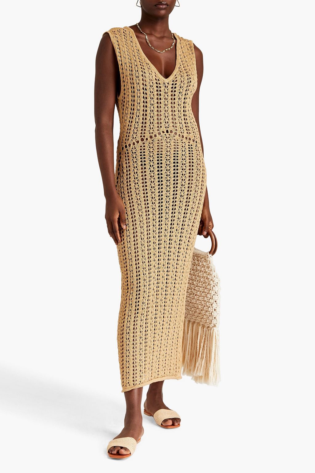 Tallara Pointe Knit Pima Cotton Savannah Morrow Midi Dress, Sand