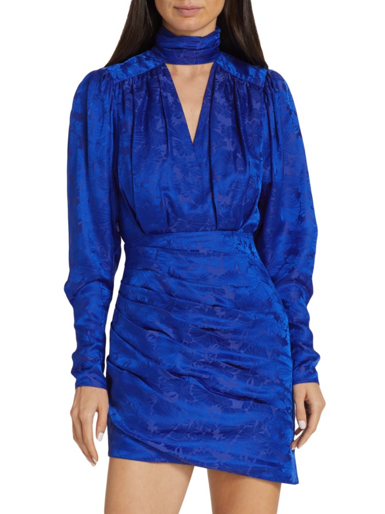 Ronny Kobo Satin ruched floral sheath dress, blue