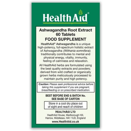 Ashwagandha 350 mg Root Extract 15:1 60 Tablets, Healthaid