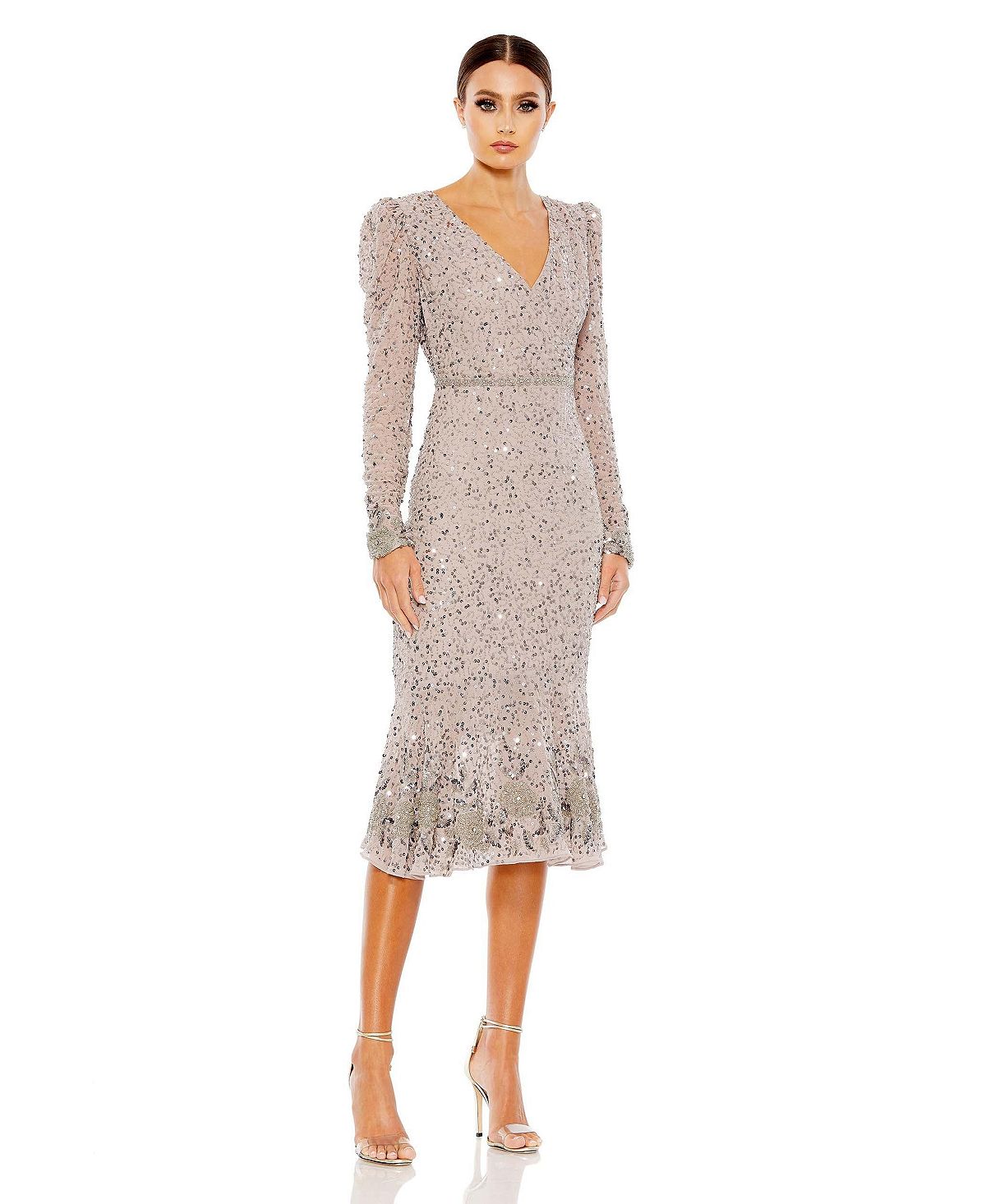 Women's sequin dress with embellished hem and belt MAC DUGGAL