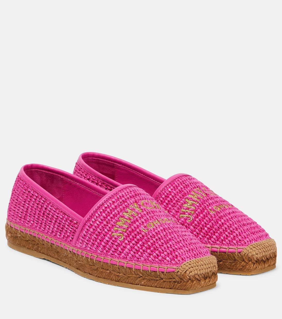 Brie Flat Espadrilles in Raffia with Jimmy Choo Logo, Pink