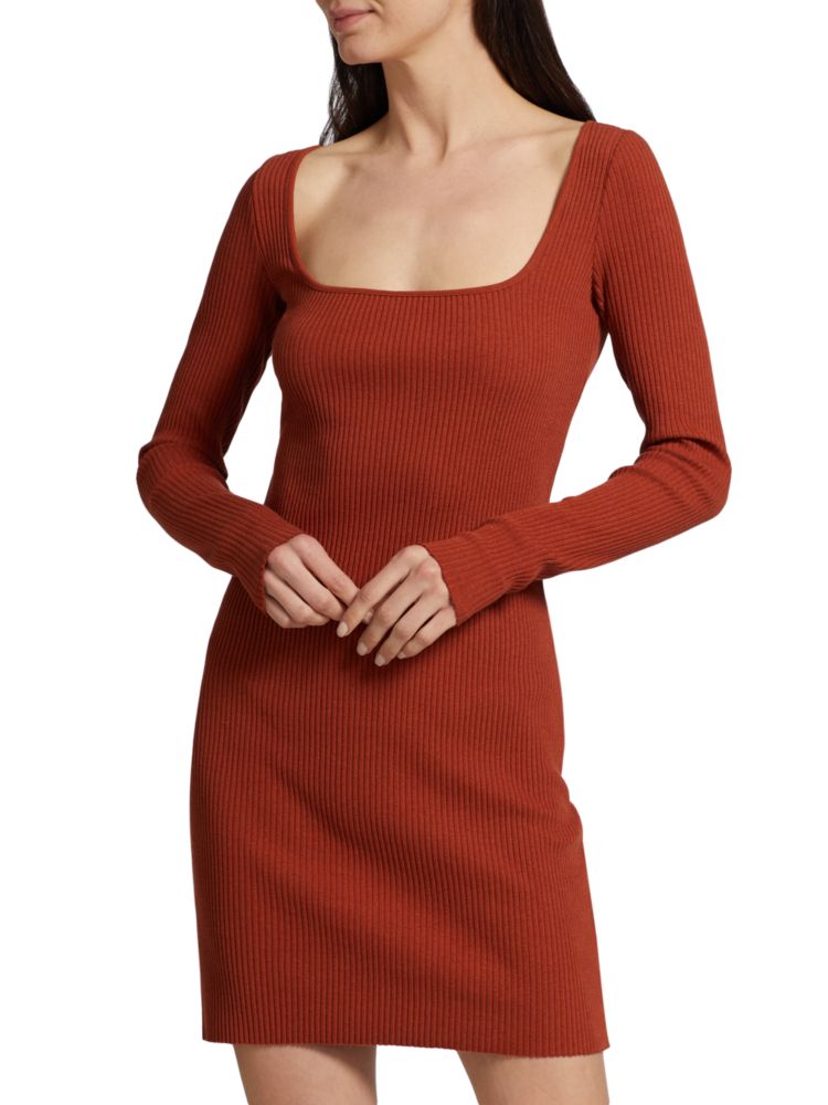 Vince Rib Knit Mini Dress in Rust Amber