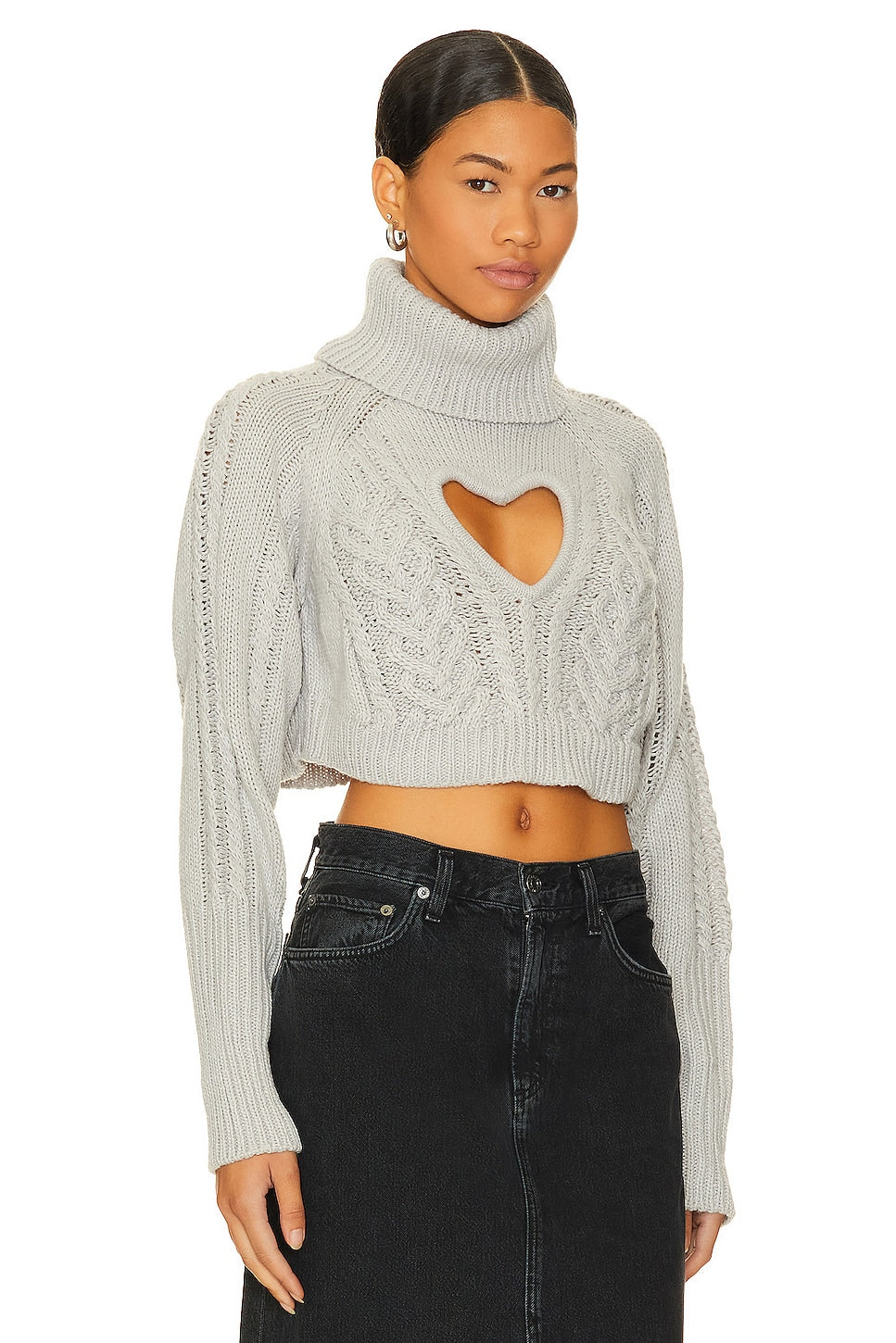 For Love & Lemons Vera Cropped Cut Out Sweater, gray