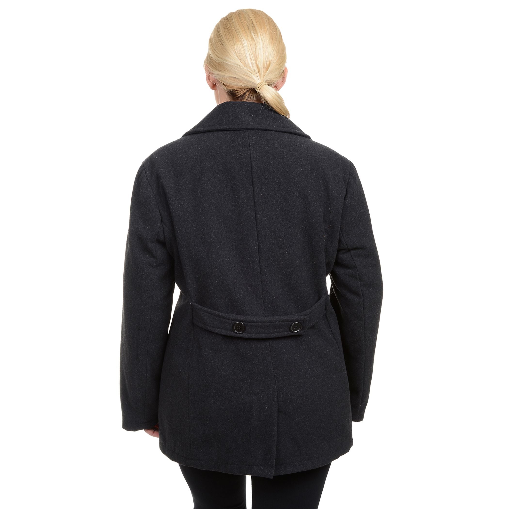 Plus Size Excelled Solid Pea Coat Excelled, Black