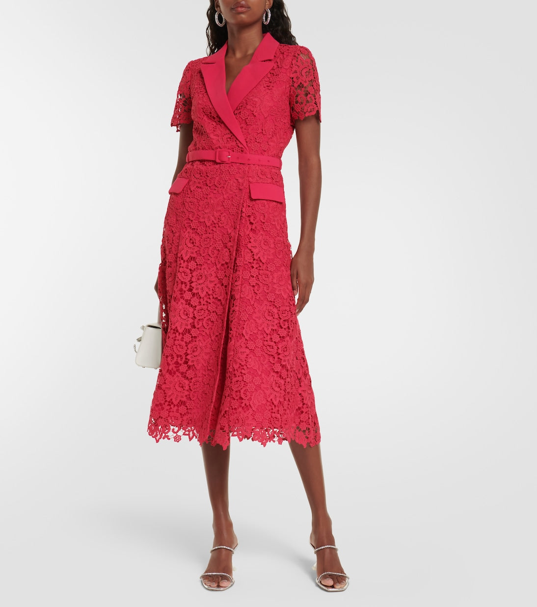 Self-Portrait lace midi dress, pink