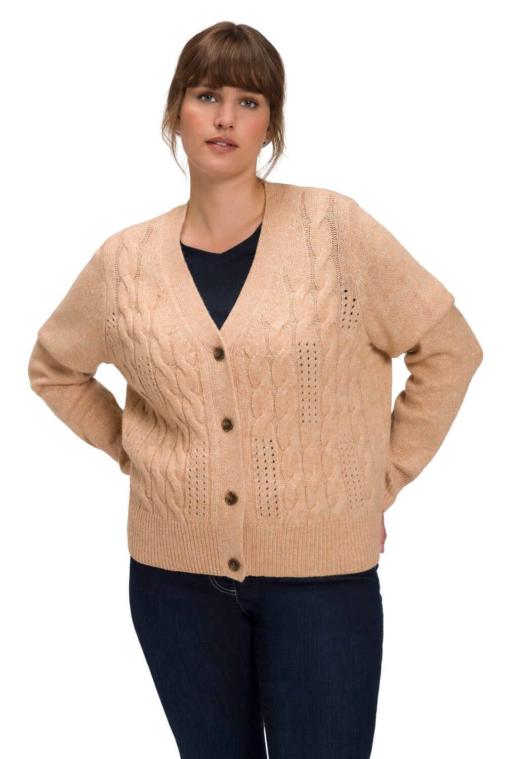 Knitted cardigan Ulla Popken, beige