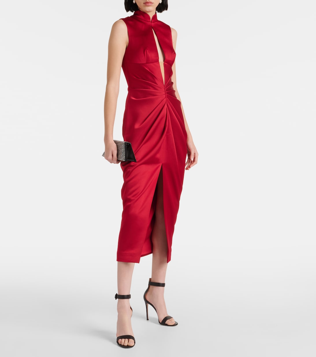 Rasario Cutout Draped Midi Dress, Red