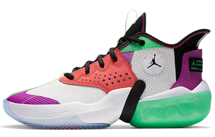 Jordan React Elevation Basketball Shoes, White/Pink/Green/Black/Lilac