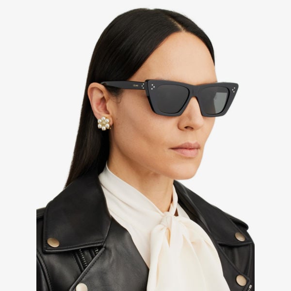 CL40187I Celine Acetate Cat Eye Sunglasses, Black