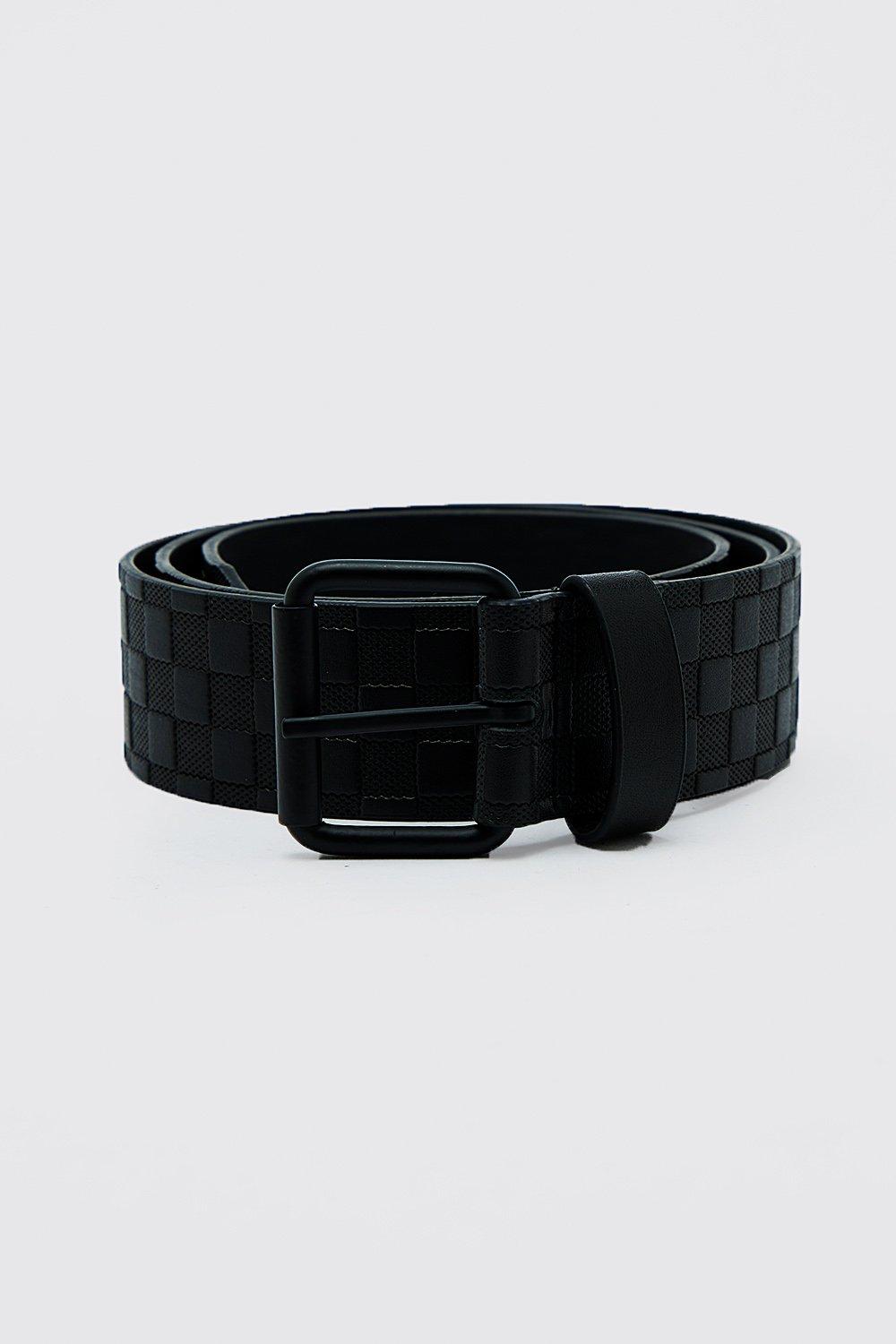 Boohoo Checkerboard Faux Leather Belt - Black