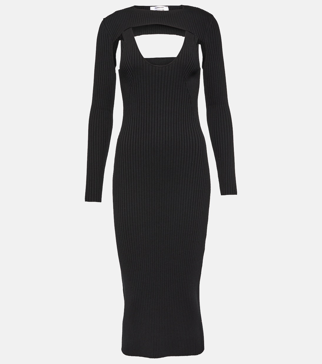 x simkhai Wolford Contour Ribbed Jersey Midi Dress, Black