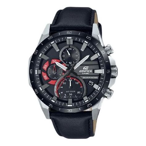 Casio Edifice Movement Leather Strap Analog Watch 'Black Silver', black