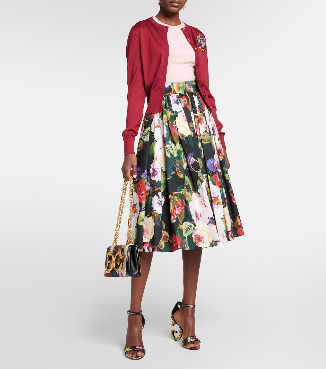 Cotton midi skirt with Dolce&Gabbana print, multicolor