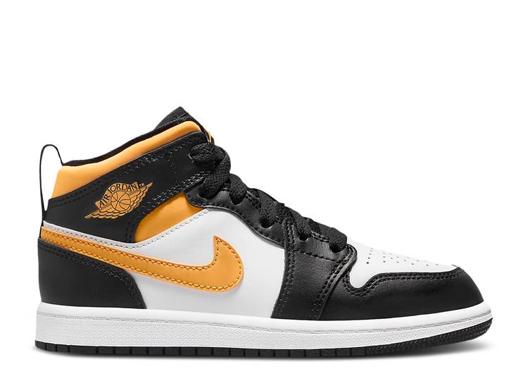 حذاء رياضي AIR JORDAN 1 MID PS 'BLACK UNIVERSITY GOLD'، باللون الأبيض