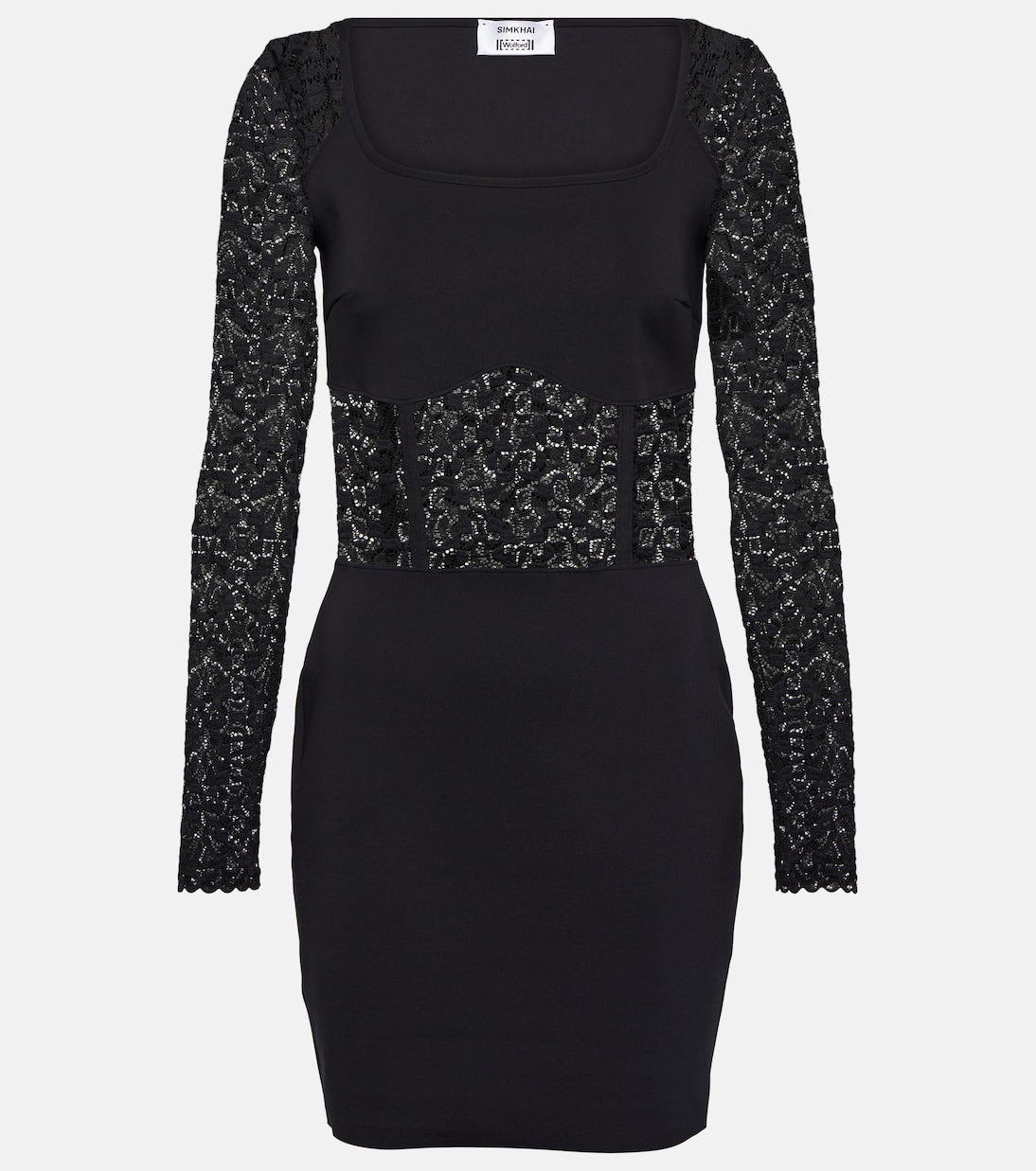 x simkhai Wolford Intricate Pattern Mini Dress, Black