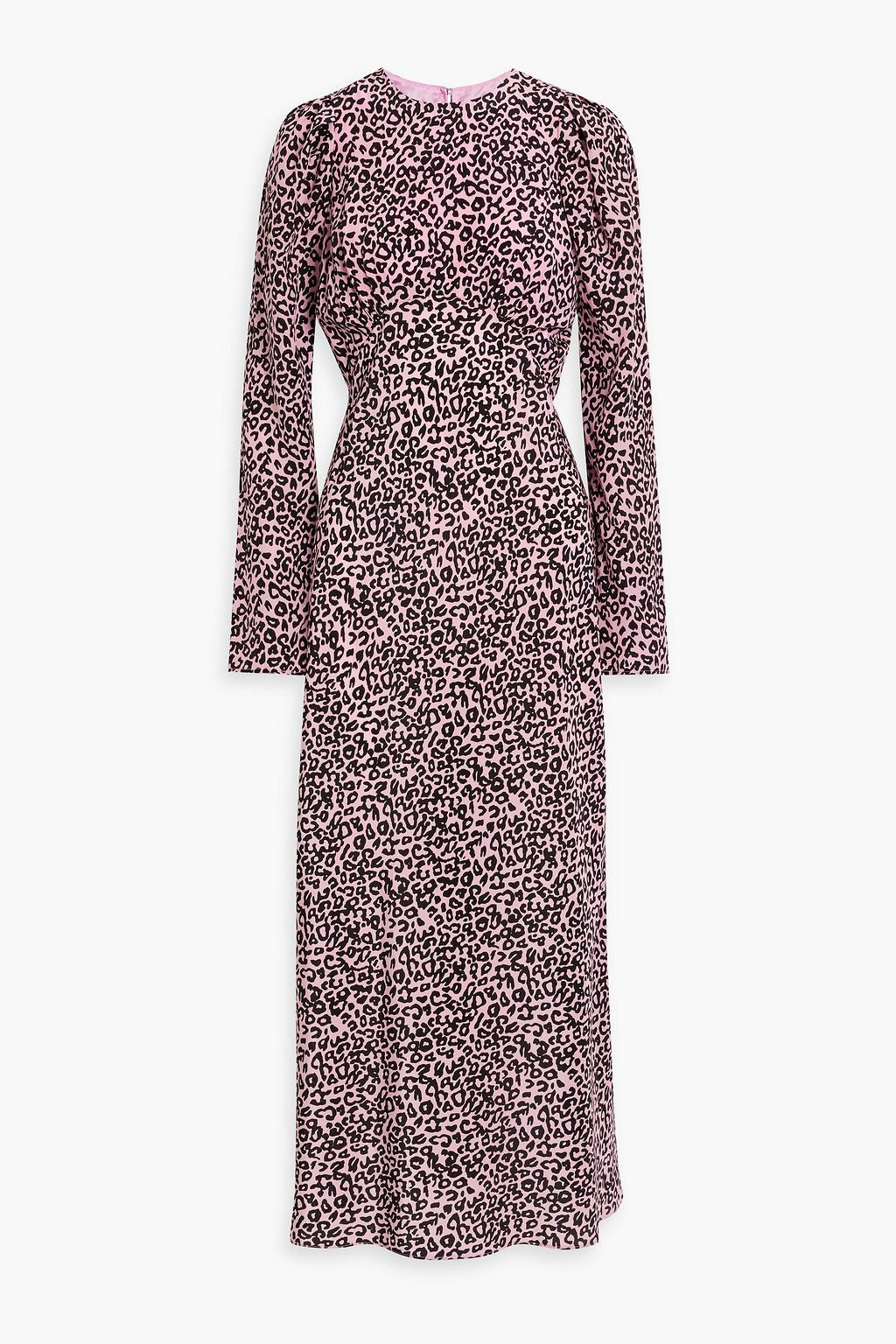 Pleated maxi dress in silk crepe de Chine with leopard print LES RÊVERIES ,  pink