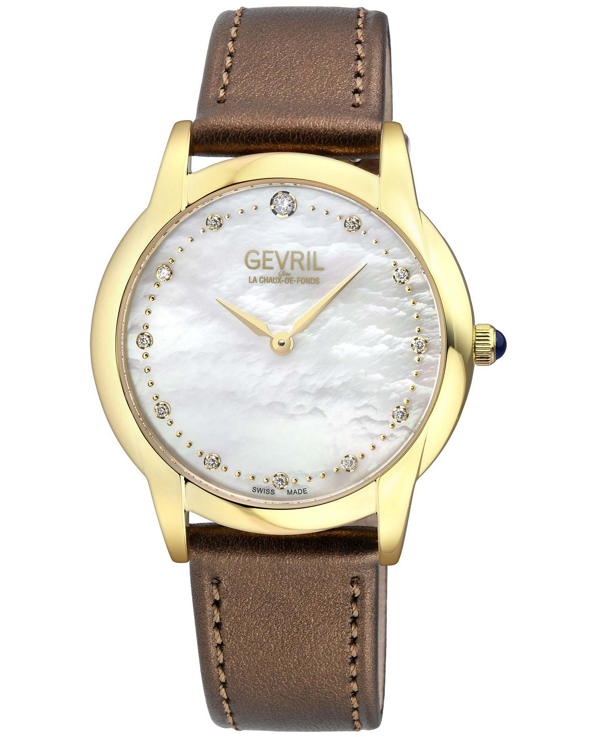 Women's watch Airolo Swiss quartz brown leather 36 mm Gevril, brown