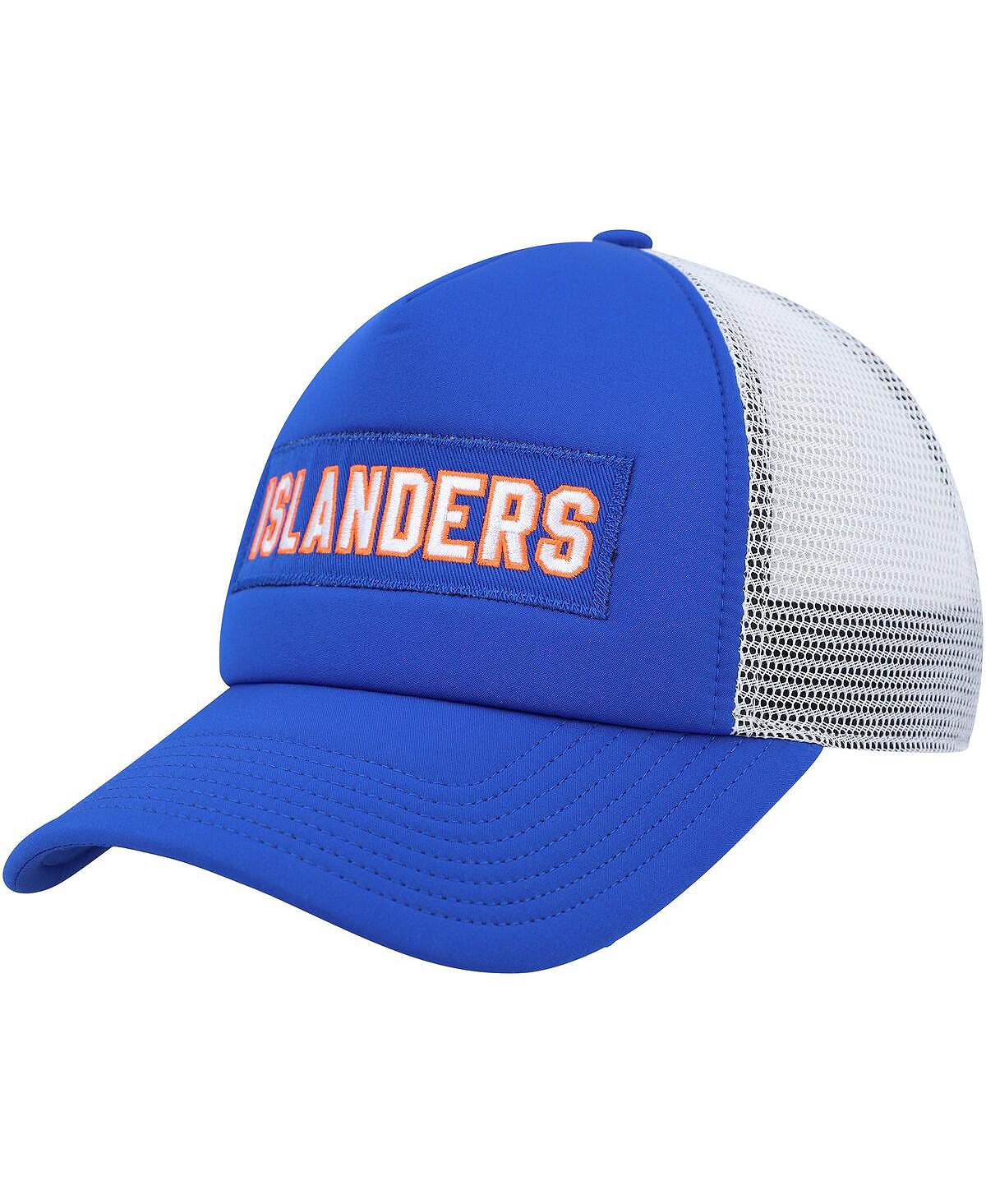 قبعة رياضية للرجال من adidas باللون الأبيض الملكي لفريق New York Islanders Team Plate Trucker Snapback