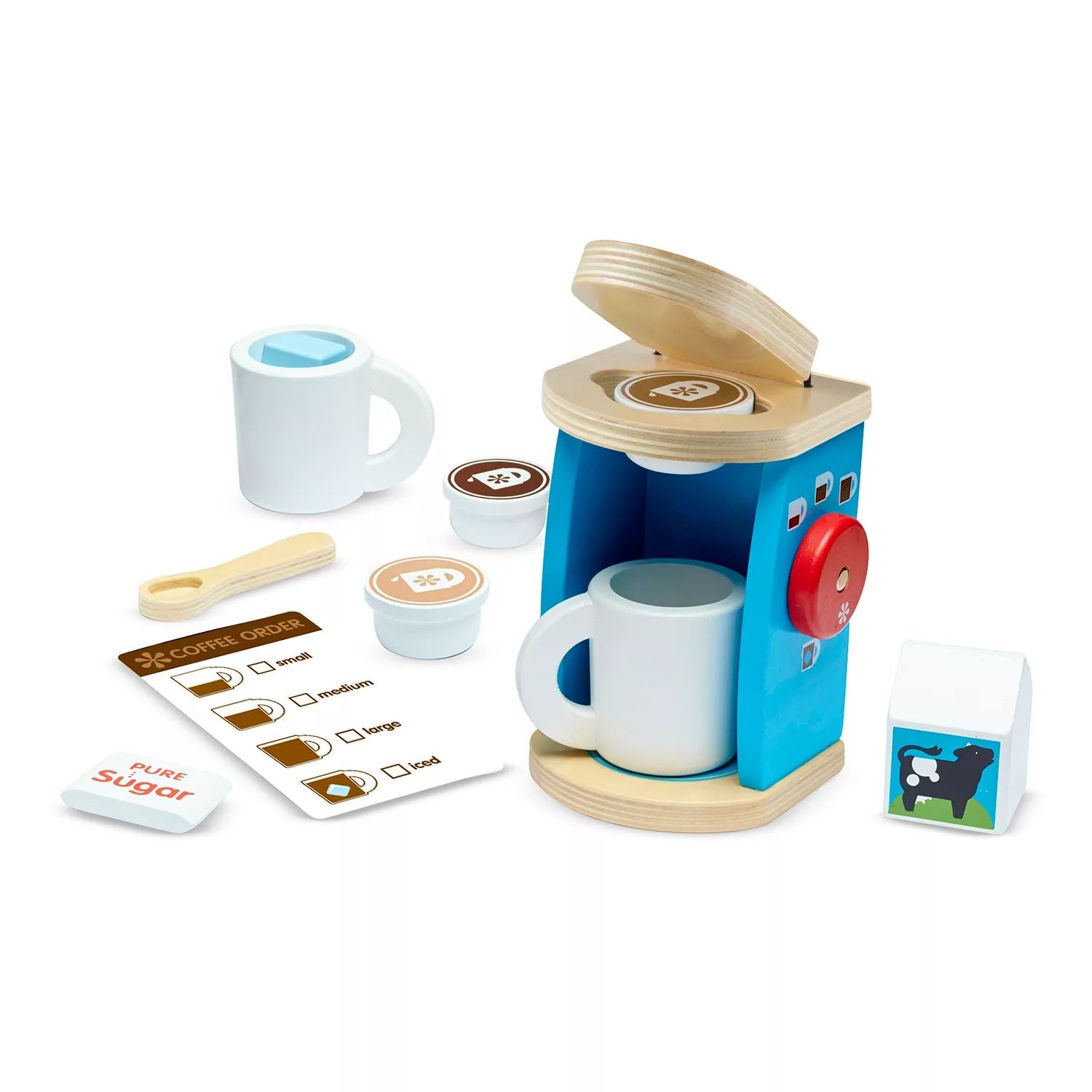 Melissa & Doug wooden coffee set for preparing and serving Melissa & Doug coffee