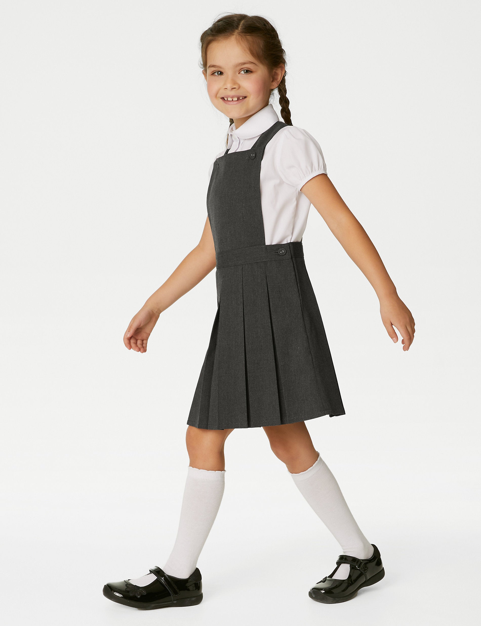 School sundress with pleats for girls (2-12 years) Marks & Spencer, gray