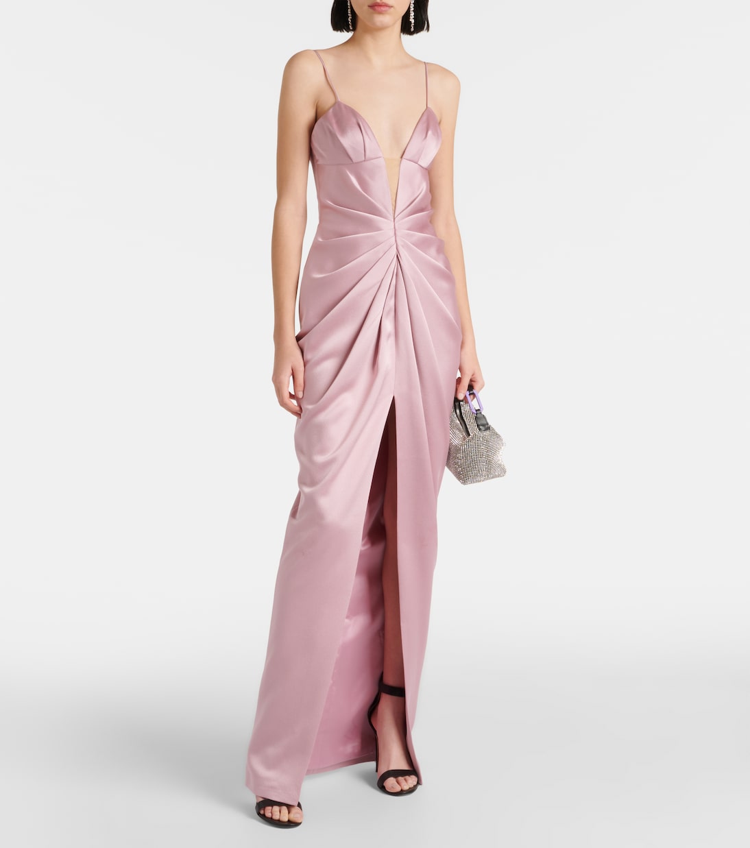 Satin dress with drapery Rasario, pink