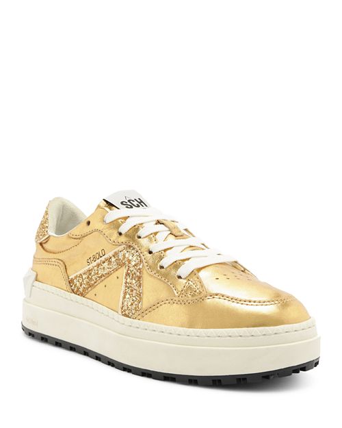 Women's St Bold SCHUTZ Almond Toe Glitter Platform Sneakers Gold color