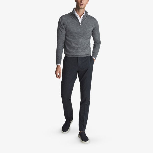 Blackhall Merino Wool Jumper with Reiss Zip Neck, Gray