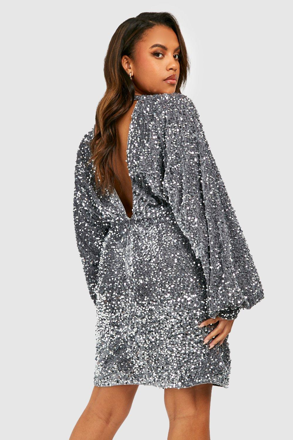 Sequin minidress with oversized blouse Boohoo, silver