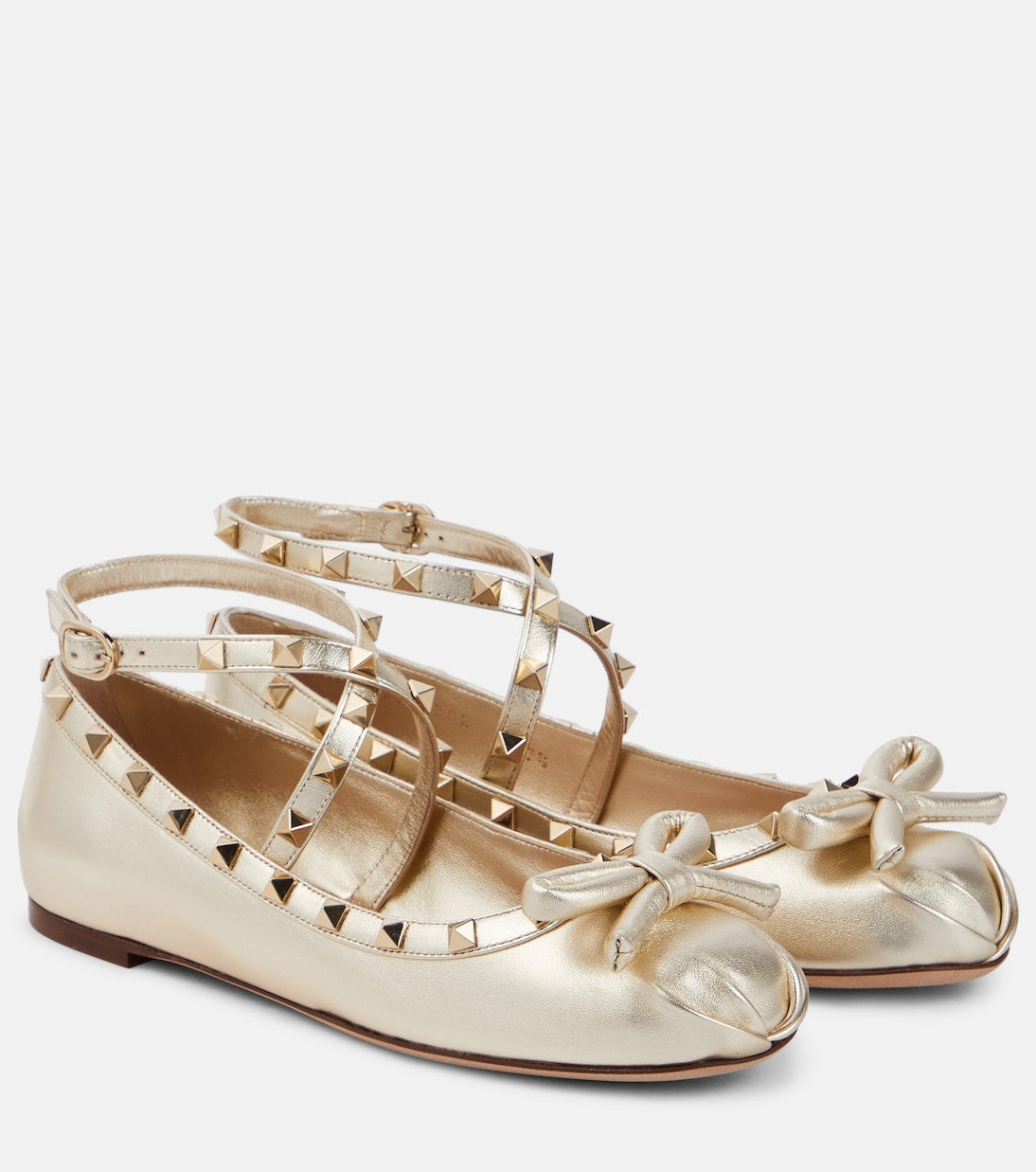 Valentino Garavani Metallic Leather Rockstud Ballet Shoes, Metallic