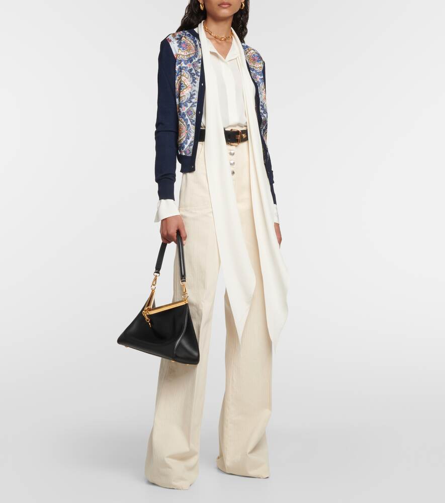 Silk-cotton cardigan with ETRO print, blue