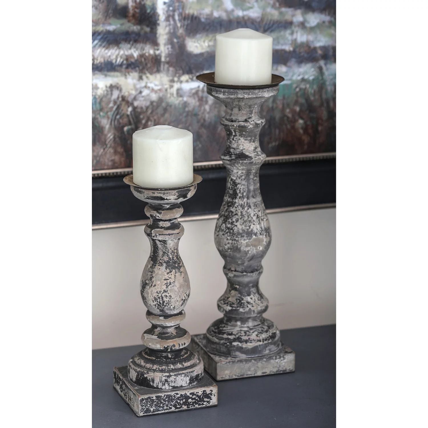 Stella & Eve Weathered Vintage Candle Holder Floor Decor 3 Piece Set