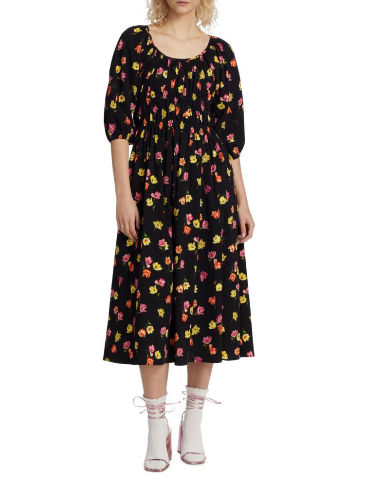 Riviera Tulip Toss Kate Spade New York Midi Dress, Black Multi