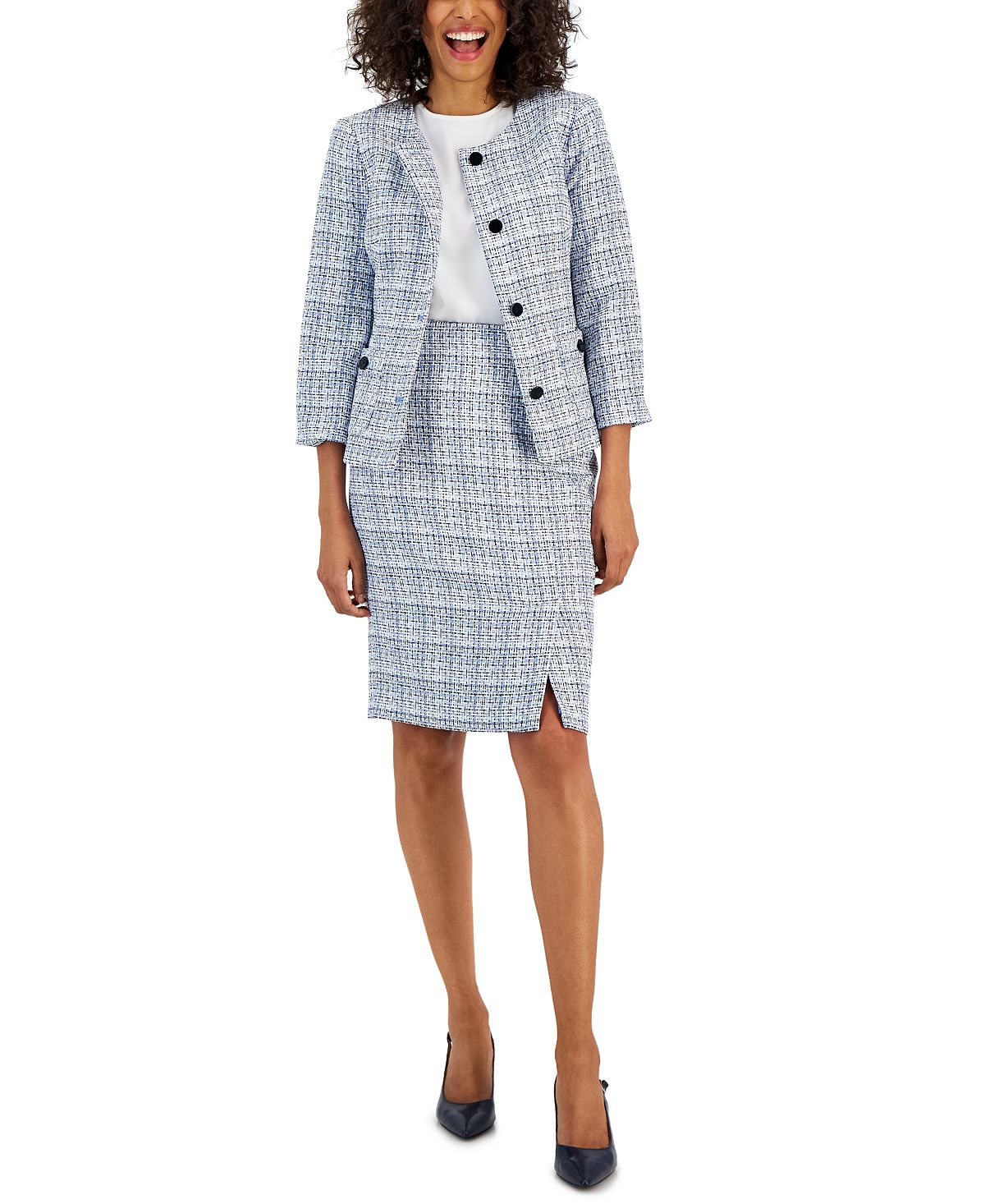 Women's tweed suit with button-down jacket and pencil skirt Nipon Boutique