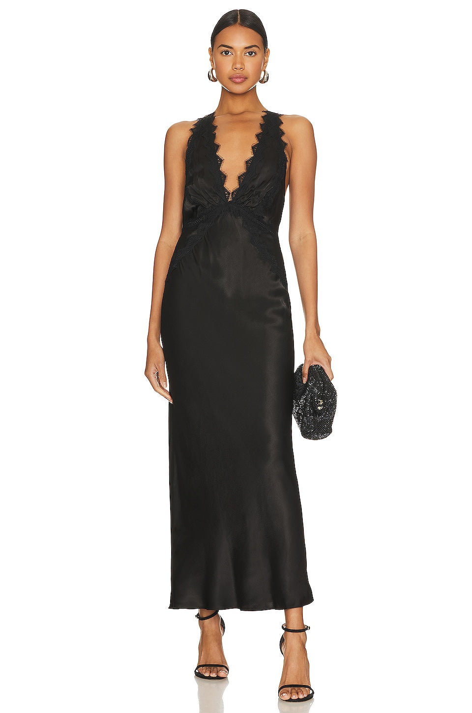 Shona Joy Camille Lace Cross Back Midi Dress, black