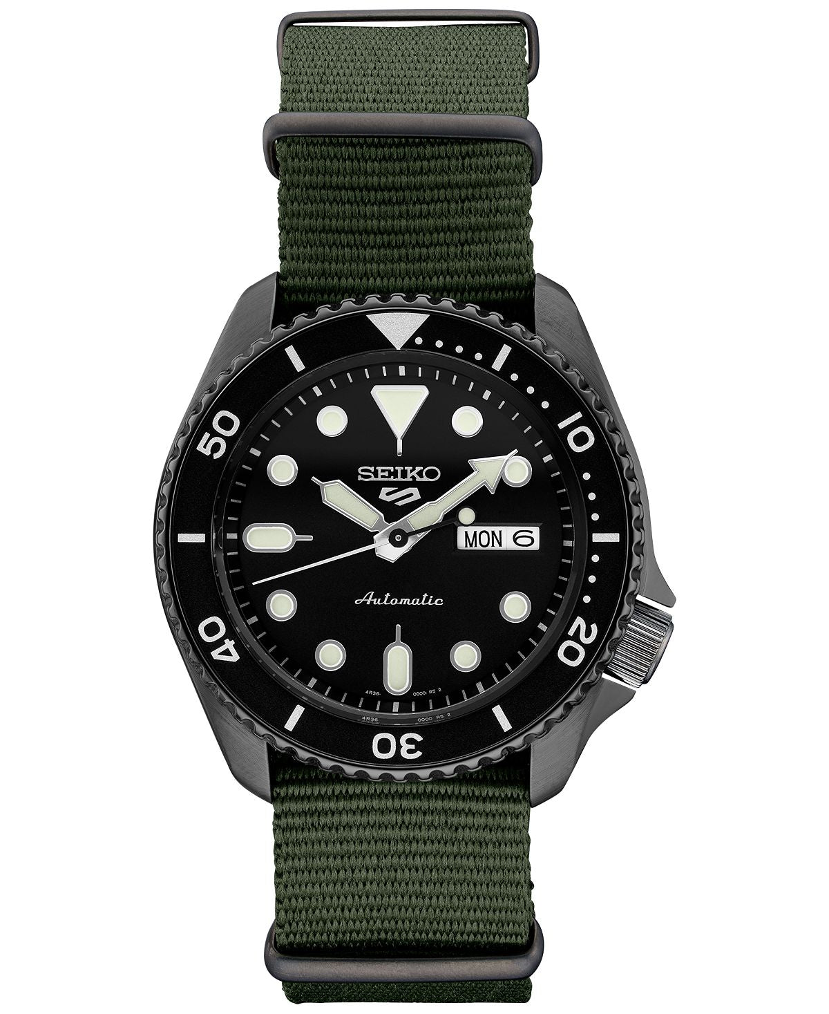 Seiko Men's Automatic 5 Sports Green Nylon Strap 42.5mm Watch