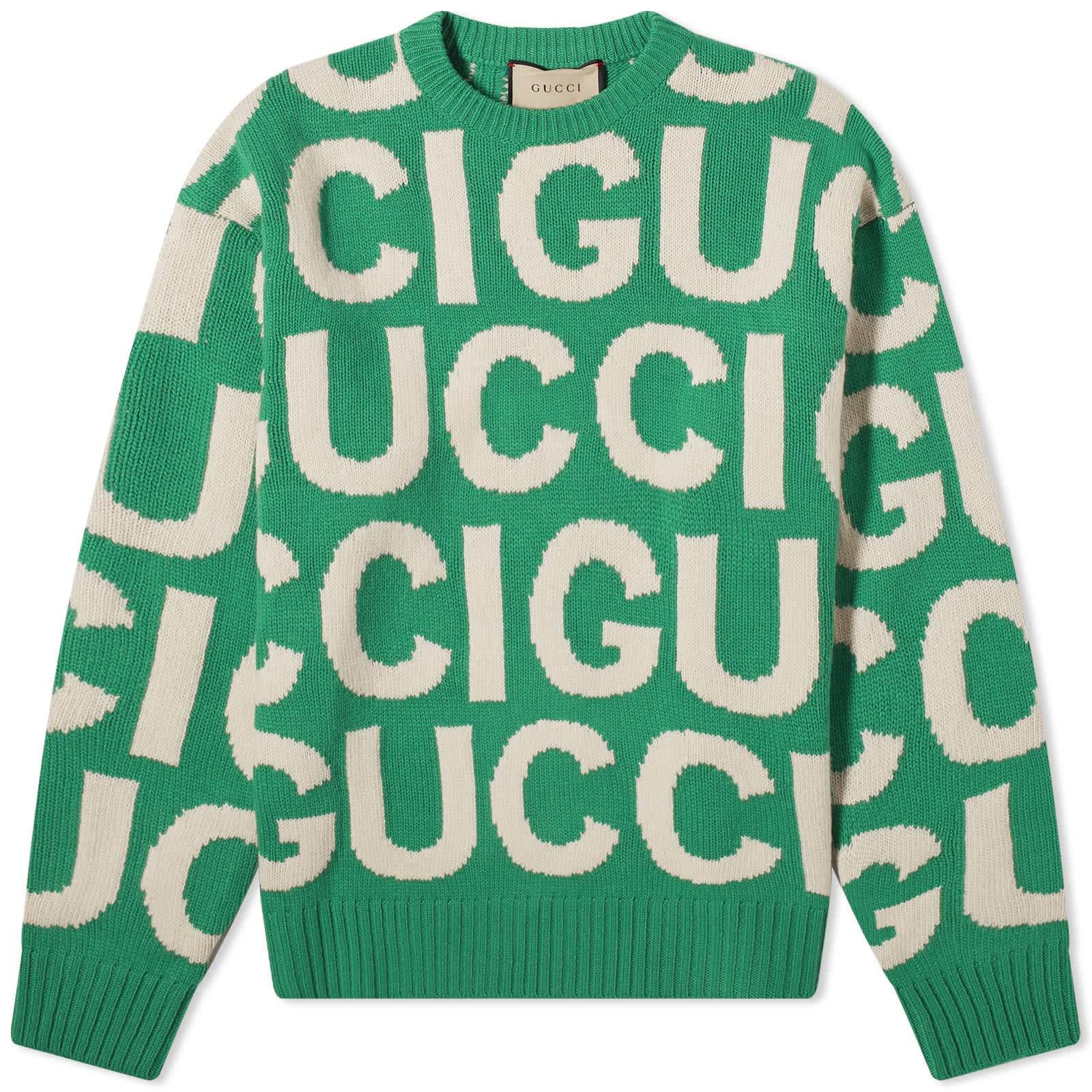 Gucci Jumbo Logo Intarsia Crew Neck Jumper, green