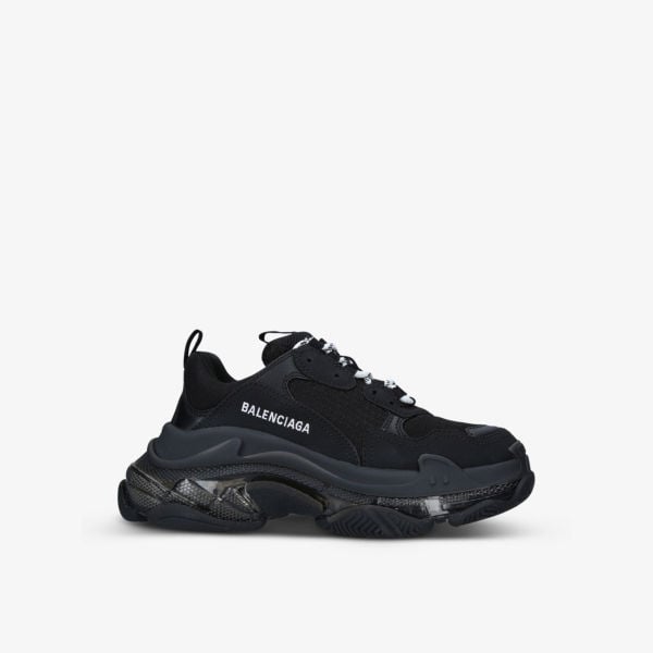 حذاء رياضي Balenciaga Triple S متوسط ​​الارتفاع من الجلد والشبكة باللون الأسود