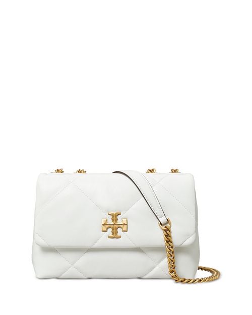 Small Kira Diamond Tory Burch Quilted Leather Convertible Bag, White