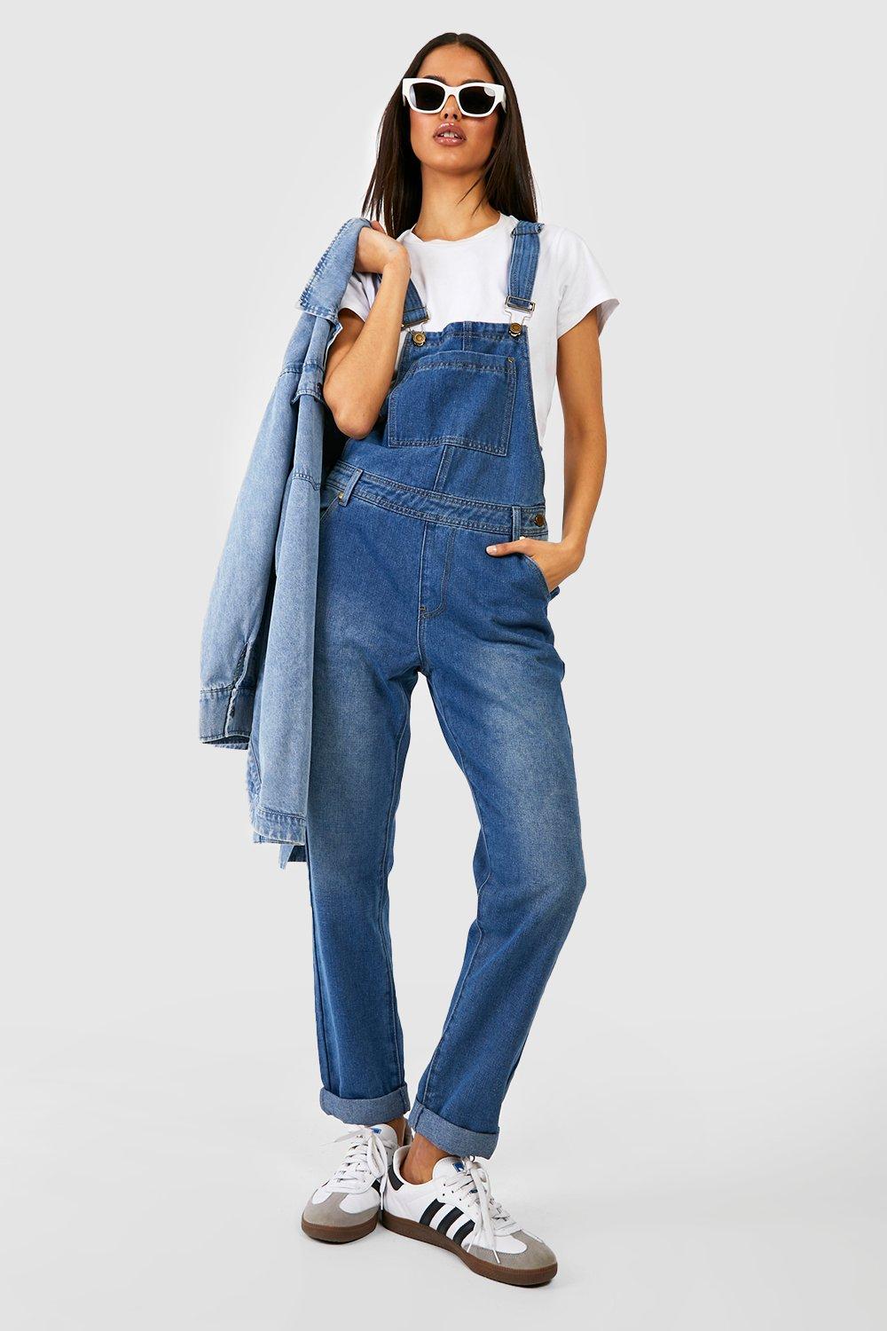 Boohoo boyfriend denim overalls, blue