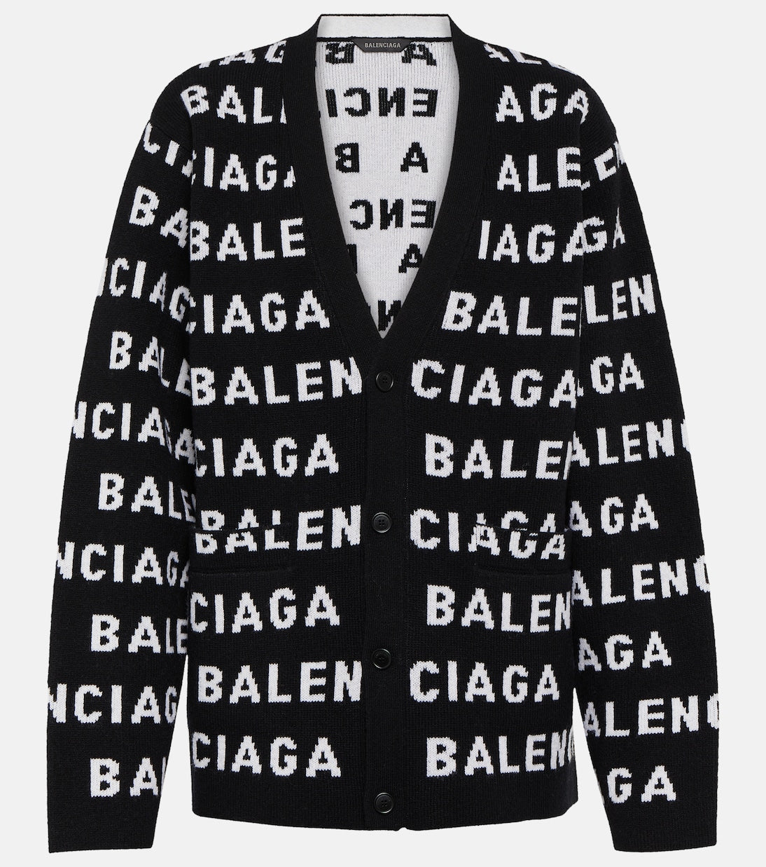 كارديجان من Balenciaga من مزيج الصوف مع شعار، متعدد الألوان