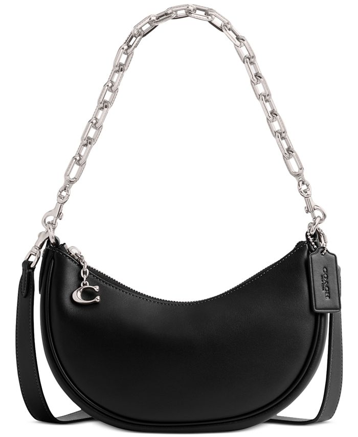 Small Mira shoulder bag in glove-tanned leather with COACH chain, black