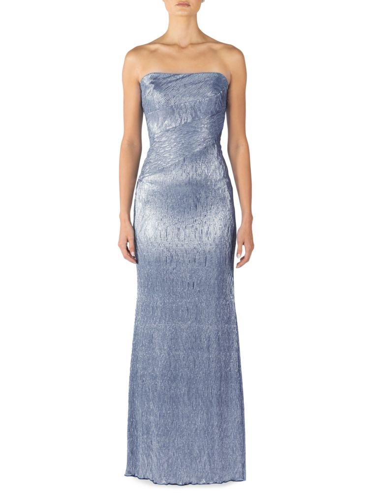 Rene Ruiz Collection strapless metallic column dress, navy