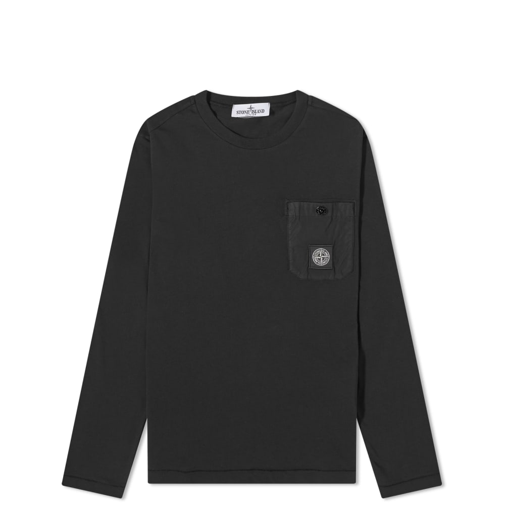 Stone Island Junior Long Sleeve T-Shirt with Logo Patch and Pocket, Black