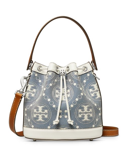 Tory Burch T Monogram Denim Bucket Bag in Blue